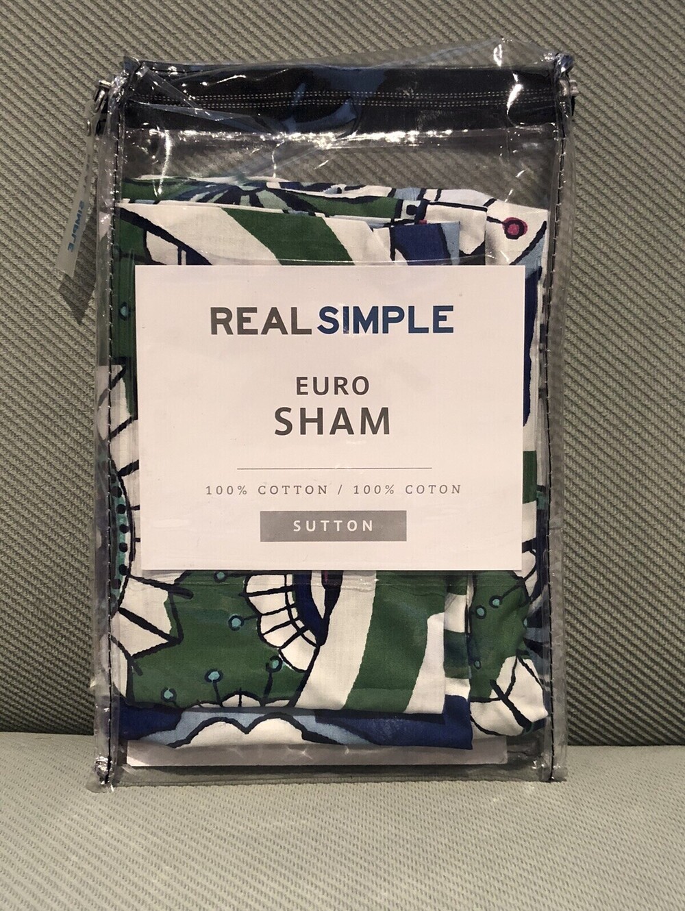 Real Simple Sutton Euro Pillow Sham Cotton Mosaic Green 26x26 New Other
